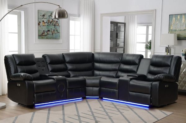 Picture of ORLANDO Air Leather Sectional Power Reclining Sofa with Console & Cup Holders & Storage & Bluetooth Speaker & USB Charging Port & LED Lighting