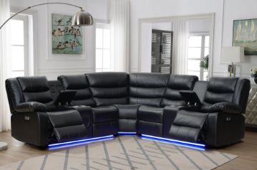 Picture of ORLANDO Air Leather Sectional Power Reclining Sofa with Console & Cup Holders & Storage & Bluetooth Speaker & USB Charging Port & LED Lighting