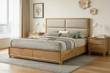 Picture of BRYDEN Solid Wood Bed Frame with Storage Drawers in Queen/King Size