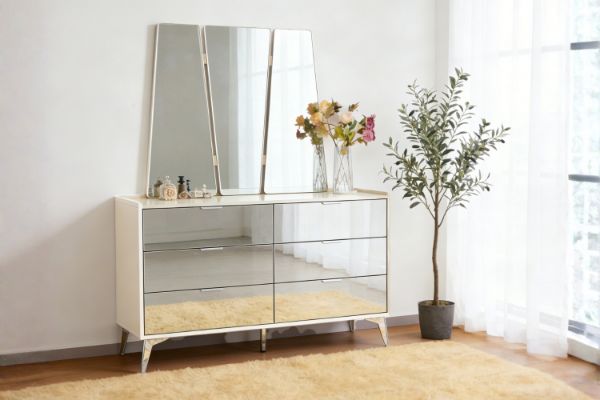 Picture of MIRORA 6-Drawer Mirrored Dresser with Mirror