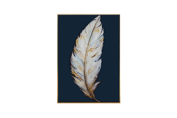 Picture of 357-015 Decorative Wall Art with Golden Frame (40x60cm) - White Feather