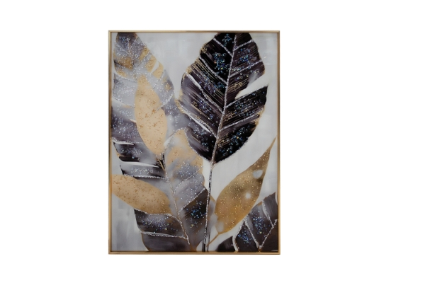 Picture of 357-017 Decorative Wall Art with Golden Frame (50x70cm) - Leaves