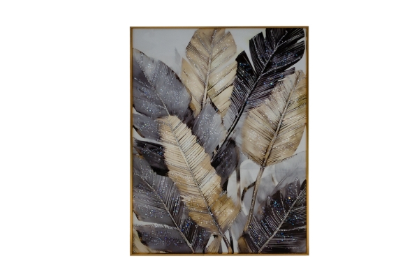 Picture of 357-018 Decorative Wall Art with Golden Frame (50x70cm) - Leaves