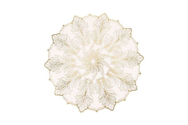Picture of 371-021 Golden Feathers Placemat in White (38CM)