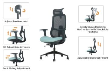 Picture of ALUX High Back Office Chair with Adjustable Headrest & Backrest, 3D Armrests and Seat Slider