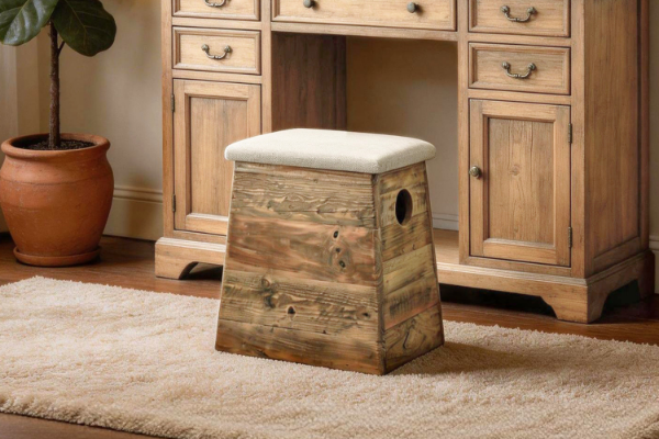 Picture of RUSSELL Reclaimed Pine Wood Stool with Storage (45cm Tall)