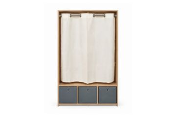 Picture of Aura H160 Open Wardrobe with Fabric Curtain, Open Shelves and 3 Fabric Drawers