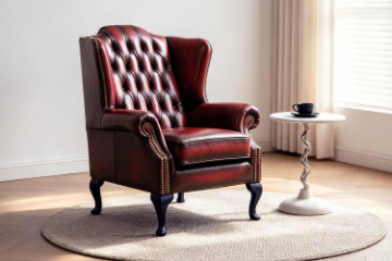 Picture of WILLIFORD 100% Genuine Leather Chesterfield High Back Wing Armchair  (Maroon)