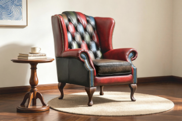 Picture of WILLIFORD 100% Genuine Leather Chesterfield High Back Wing Patchwork Armchair (Multicolour)