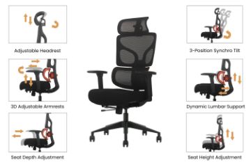 Picture of NEXEN High Back Office Chair with Adjustable Headrest, Lumbar Support, 3D Armrests and Seat Slider