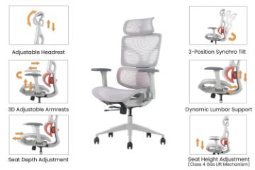 Picture of NEXEN Pro High Back Office Chair with Adjustable Headrest, Lumbar Support, 3D Armrests and Seat Slider