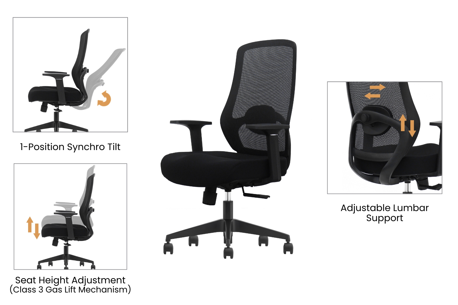 AVERY Mid Back Office Chair with Adjustable Seat Height & Lumbar Support