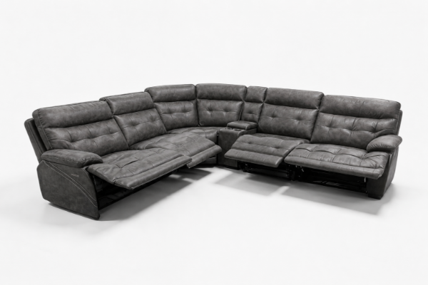 Picture of SOMNIX Air Leather Zero Gravity Dual Motor Power Reclining Sectional Sofa with Storage Console & Cup Holders & USB, Type-C Ports (Charcoal)
