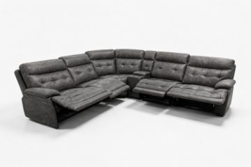 Picture of SOMNIX Air Leather Zero Gravity Dual Motor Power Reclining Sectional Sofa with Storage Console & Cup Holders & USB, Type-C Ports (Charcoal)