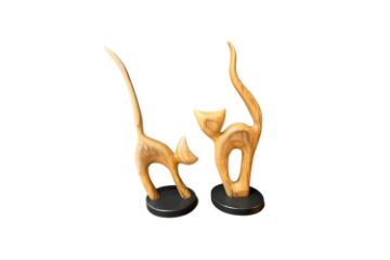 Picture of 650-048 Solid Teak Wood Cat Decorative Sculptures - Set of 2 (H38 & 40cm)