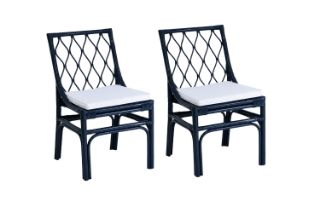 Picture of BRIGHTON Teak Wood & Rattan Dining Chair (Navy Blue) - 2 Chairs in 1 Carton