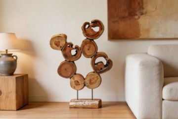 Picture of 650-046 Solid Teak Wood Multi-Step Decorative Sculpture(55cmx73cm)