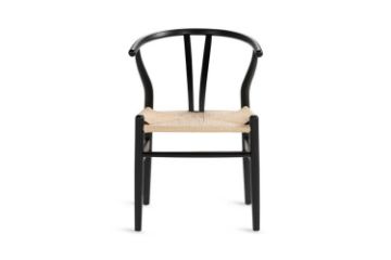 Picture of WISHBONE Solid Beech Wood Y Replica Chair (Black Frame-Beige Seat) - 49x57x75  
