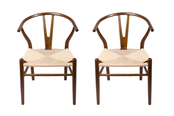 Picture of 49x57x75 WISHBONE Solid Beech Wood Y Replica Chair (Walnut Frame-Beige Seat) - 2 Chairs in 1 Carton