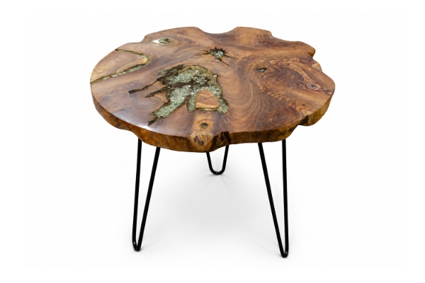 Picture of 659-035 NATURA Solid Teak Wood Freeform Side Table with Icy Glass Inlay