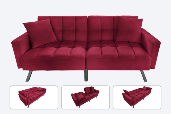 Picture of LUMI Convertible Sofa Bed with Adjustable Split-Back (Red)