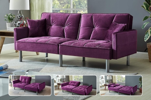 Picture of MILA Convertible Sofa Bed with Adjustable Split-Back (Purple)