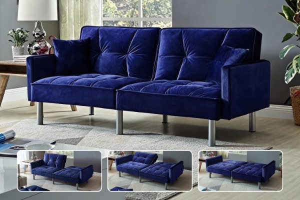 Picture of MILA Convertible Sofa Bed with Adjustable Split-Back (Dark Blue)