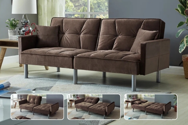 Picture of MILA Convertible Sofa Bed with Adjustable Split-Back (Brown)