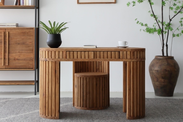 Picture of RILMOND Reclaimed Pine Wood Desk and Barrel Stool Set