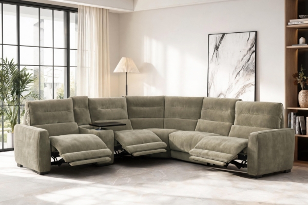 Picture of HIGHLAND Dual Motor Power Reclining Sectional Sofa with Storage Console & Swivel Tray Table & Bluetooth Speaker & USB - Water Resistant