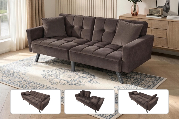 Picture of LUMI Convertible Sofa Bed with Adjustable Split-Back (Brown)