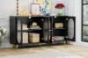 Picture of FIVEN 4-Door Arched Fluted Glass Buffet/Storage Cabinet (Black)