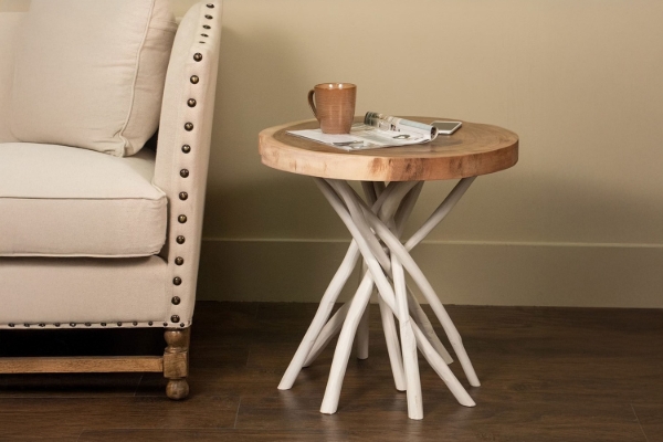 Picture of LIBERTE D50 Round Side Table with Mungur Wood Top and Teak Branch Base