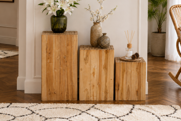 Picture of ATLANTIC H45/H65/H85 Teak Wood B - Pedestal Stand Set of 3