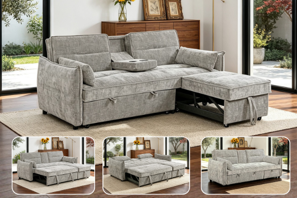 Picture of LOUNVA Dual Pull-Out Sofa Bed with Drop Down Console