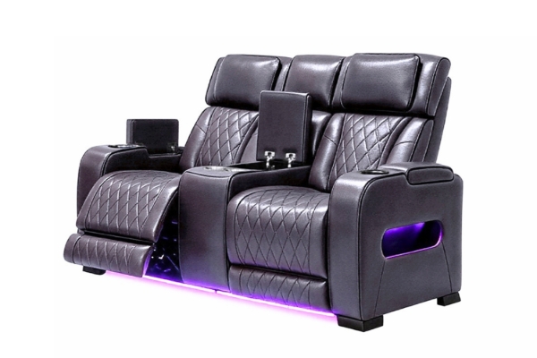 Picture of VOLT Air Leather Dual Motor Power Reclining Sofa Range (Brown) - 2 Seat with Console & Cup Holders & Storage & USB Port & LED Lighting (2RRC)