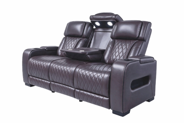 Picture of VOLT Air Leather Dual Motor Power Reclining Sofa Range (Brown) - 3 Seat with Drop-Down Console & Reading Light & Wireless Charging & Cup Holders & Storage & USB Port & LED Lighting (3RRC)