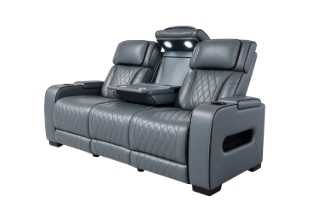 Picture of VOLT Air Leather Dual Motor Power Reclining Sofa Range (Grey) - 3 Seat with Drop-Down Console & Reading Light & Wireless Charging & Cup Holders & Storage & USB Port & LED Lighting (3RRC)
