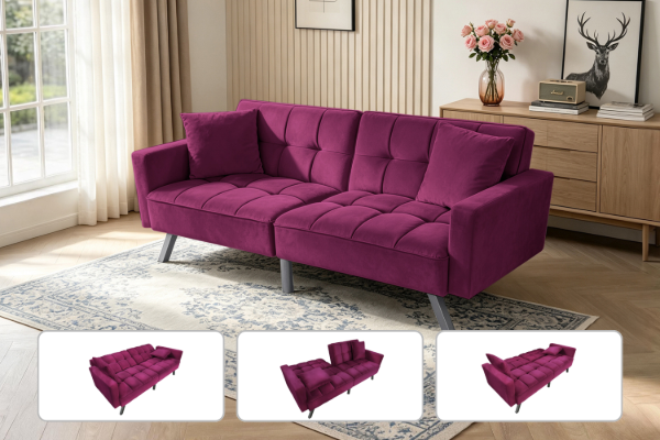 Picture of LUMI Convertible Sofa Bed with Adjustable Split-Back (Deep Berry)