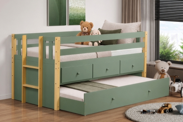 Picture of OSCAR Solid Wood Single Cabin Bed Frame with Trundle & Storage