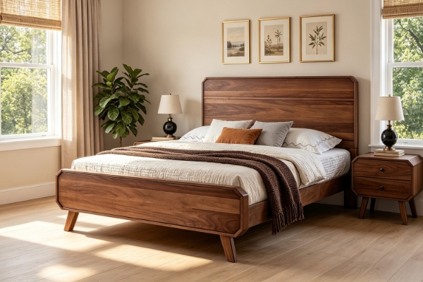 Picture of WALCOTT Solid Walnut Veneer Queen Size Bed Frame