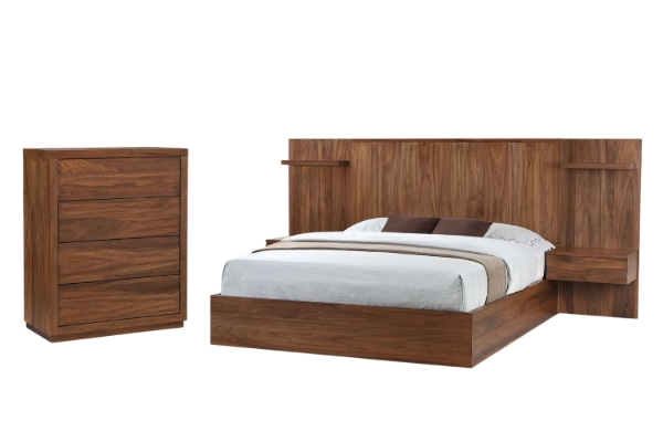 Picture of WALNOVA Genuine Walnut Veneer Bedroom Combo Set with Side Pier in Queen Size - 4PC Combo