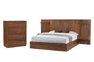 Picture of WALNOVA Solid Walnut Veneer Bedroom Combo Set with Side Pier in Queen Size - 4PC Combo