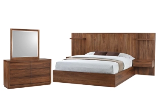 Picture of WALNOVA Solid Walnut Veneer Bedroom Combo Set with Side Pier in Queen Size - 5PC Combo