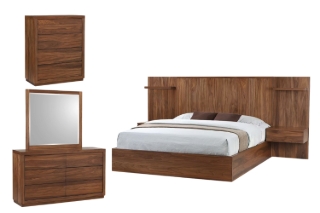 Picture of WALNOVA Solid Walnut Veneer Bedroom Combo Set with Side Pier in Queen Size - 6PC Combo