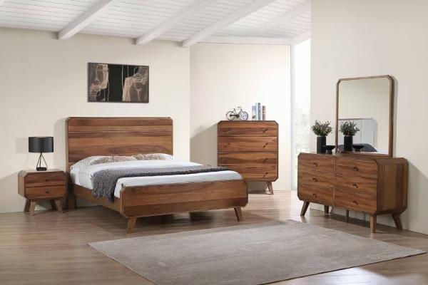 Picture of WALCOTT 4PC/5PC/6PC Solid Walnut Veneer Bedroom Combo Set in Queen Size