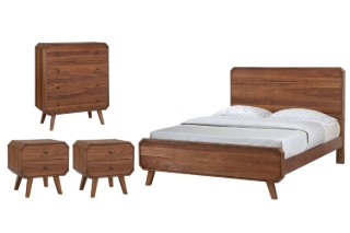 Picture of WALCOTT Solid Walnut Veneer Bedroom Combo Set in Queen Size - 4PC