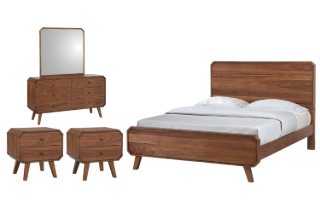 Picture of WALCOTT Solid Walnut Veneer Bedroom Combo Set in Queen Size -  5PC