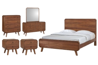 Picture of WALCOTT Solid Walnut Veneer Bedroom Combo Set in Queen Size - 6PC