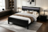 Picture of LOUIS Hevea Wood Bed Frame with LED Lighting Headboard in Queen Size (Black) 